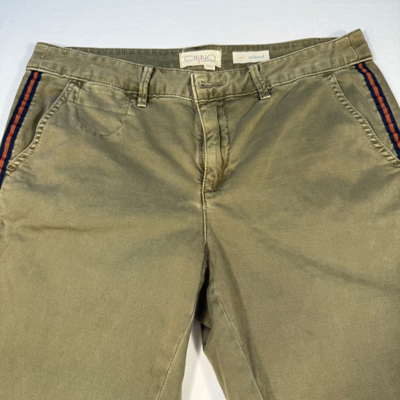 Anthropologie Chino Relaxed Olive Green Cropped Pants Side Stripe‎ 28 - Picture 9 of 16